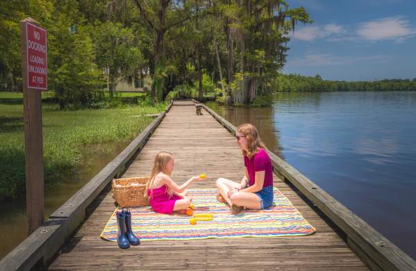 Having a picnic on the boardwalk at Fairview-Riverside State Park