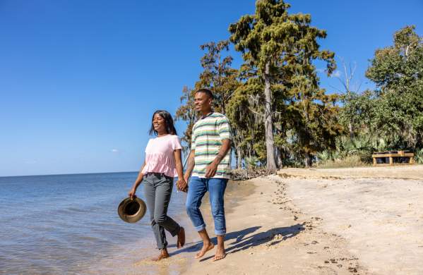 Couple walking on the beach