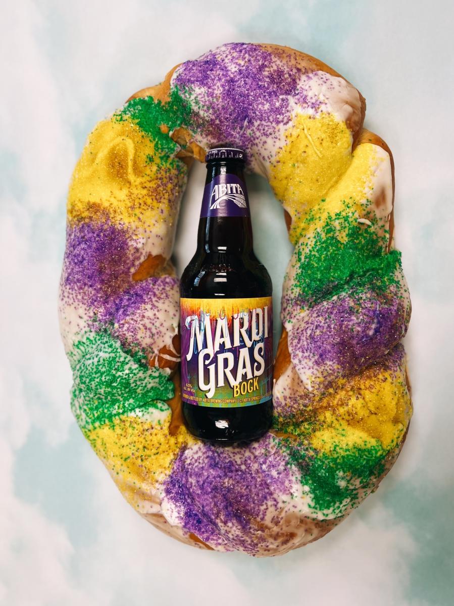 Abita Brewing Company Mardi Gras Bock with king cake