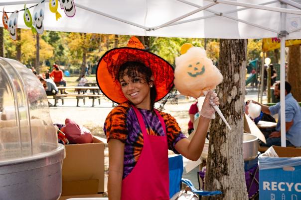 Cotton candy vendor at Monster Mash Halloween festival