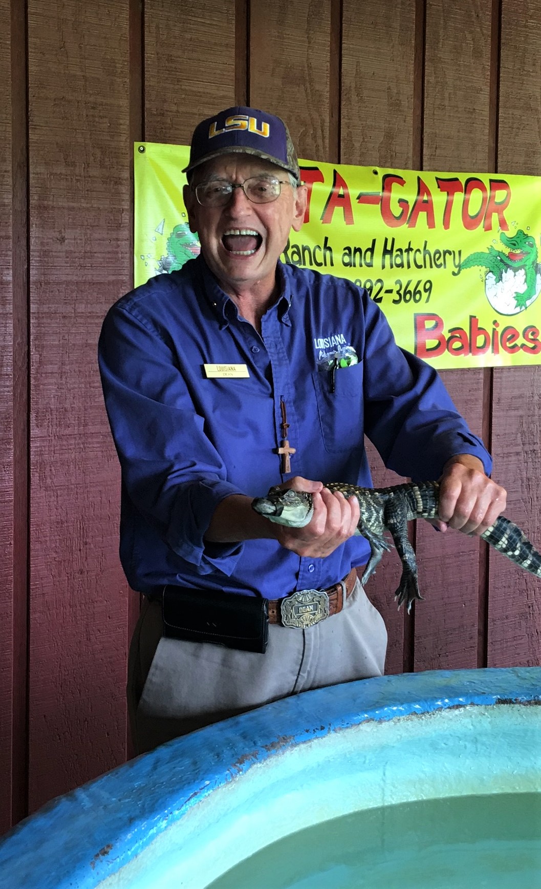 Man at Insta-Gator Ranch & Hatchery, Covington